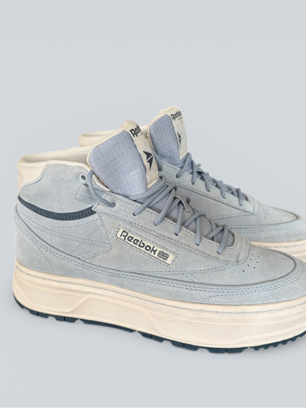 Reebok Pale Blue Suede Platform Sneakers with Cream Sole - Picture 10 of 15